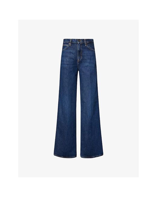 FRAME Women's Blue The Cuffed Wide-Leg Denim Jeans