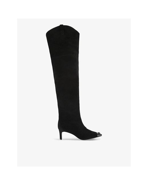 Kurt Geiger Black Regent Eagle-Head Suede Over-The-Knee Boots