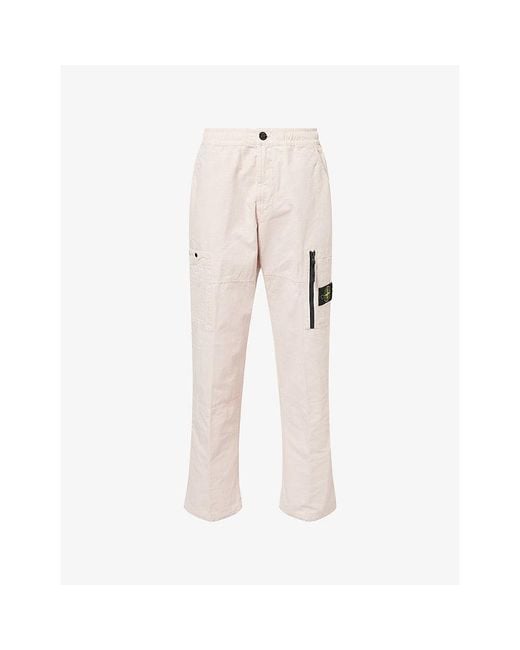Stone Island Natural Logo-Patch Straight-Leg Cotton Cargo Trousers for men
