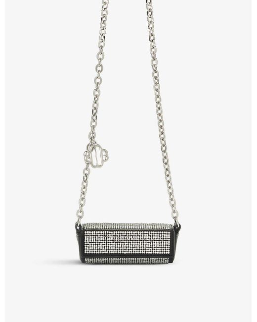Maje White Crystal-embellished Chain-strapped Leather Lipstick Case