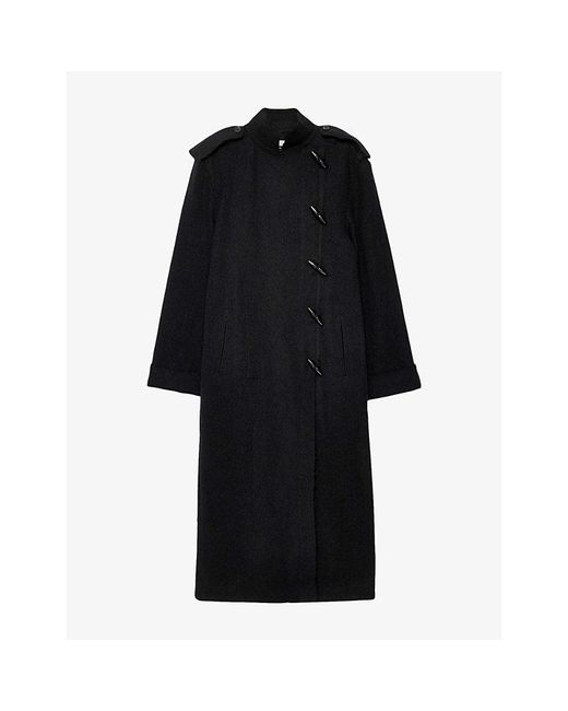 AllSaints Black Ellis Stand-Collar Wool Coat