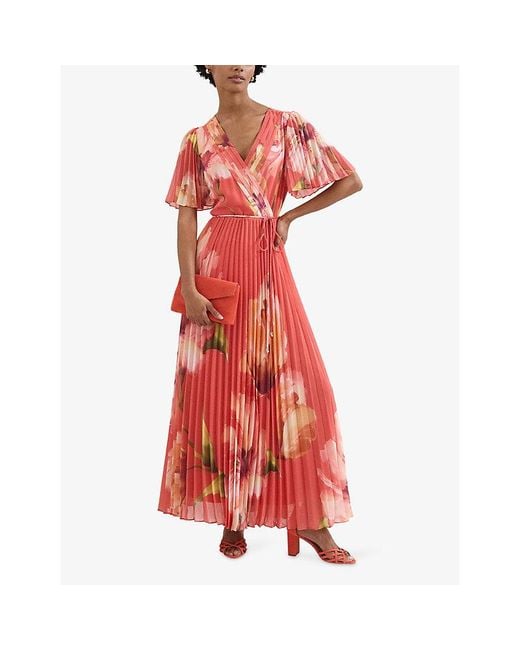Phase Eight Red Petite Abigail Floral-Print Woven Maxi Dress