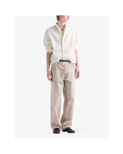 Prada White Chambray Cotton-Linen Shirt for men
