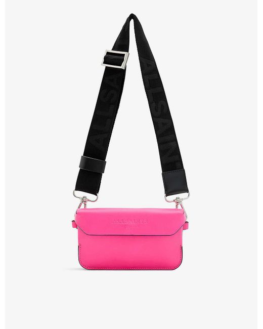 AllSaints Pink Zoe Stud-textured Leather Crossbody Bag