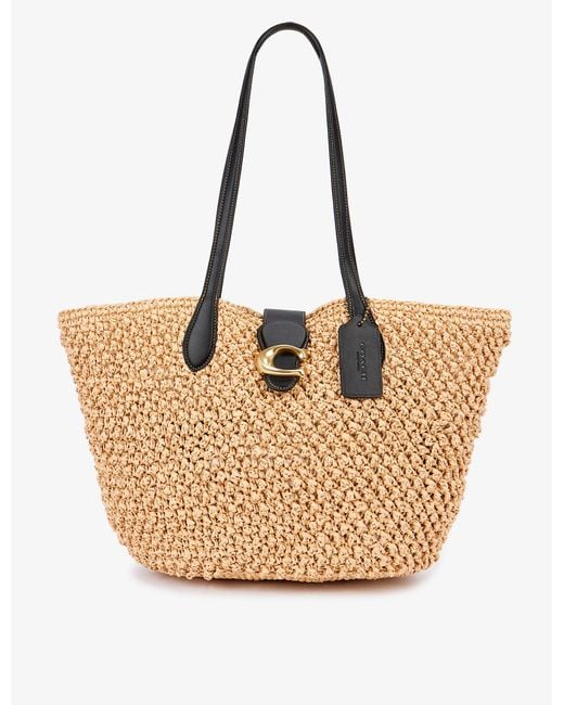 COACH Natural Popcorn-textured Straw And Leather Tote Bag