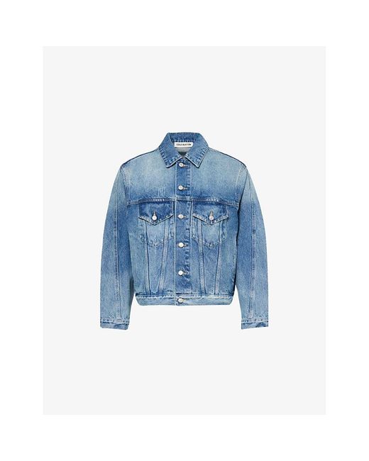 Cole Buxton Blue Relaxed-Fit Spread-Collar Denim Jacket for men