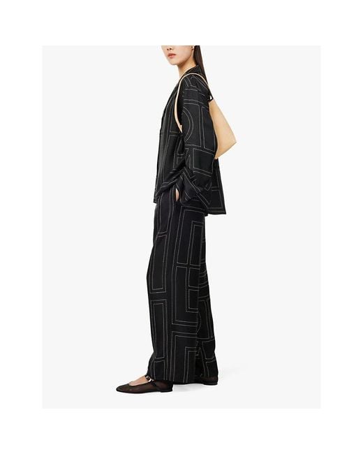 Totême  Black Monogram Silk Pyjama Bottoms