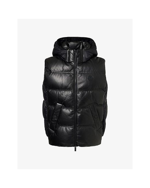 Moncler Black Impression Hooded Leather Gilet
