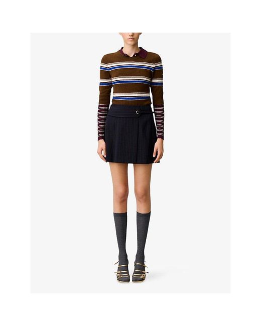 Claudie Pierlot Black Wrap Belted-Waist Stretch-Woven Mini Skirt