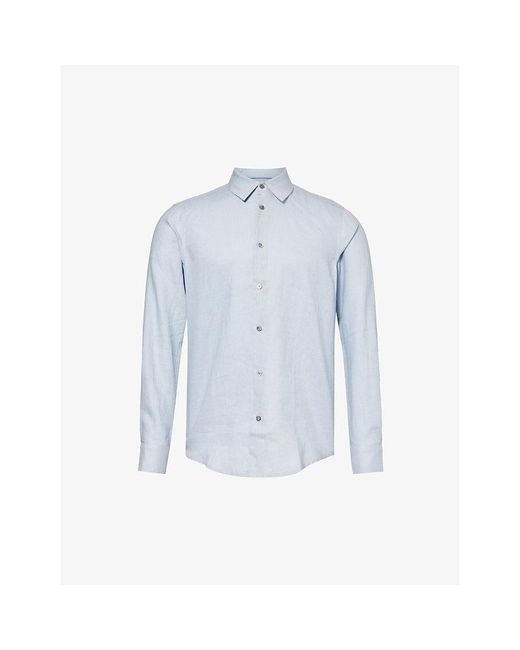 CHE Blue Long-sleeved Curved-hem Linen Shirt for men