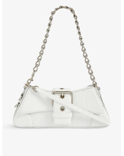 Balenciaga Lindsay Croc-embossed Leather Shoulder Bag in White | Lyst