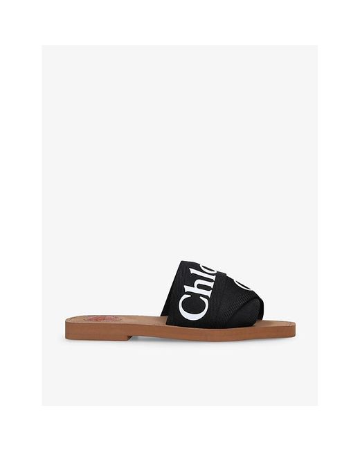 Chloé Black Woody Logo-print Canvas Sandals