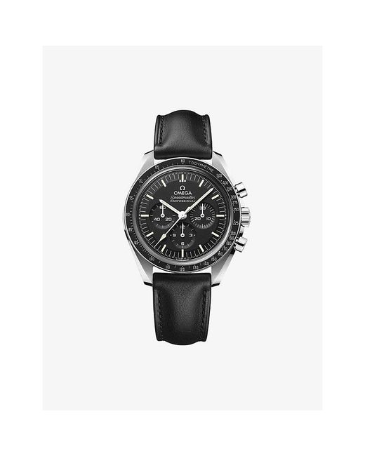 Omega Black 310.32.42.50.01.002 Speedmaster Moonwatch Professional Steel And Leather Manual Chronograph Watch for men