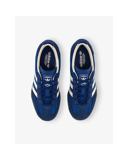 Adidas Blue Gazelle Indoor Pinstriped Satin And Suede Low-Top Trainers