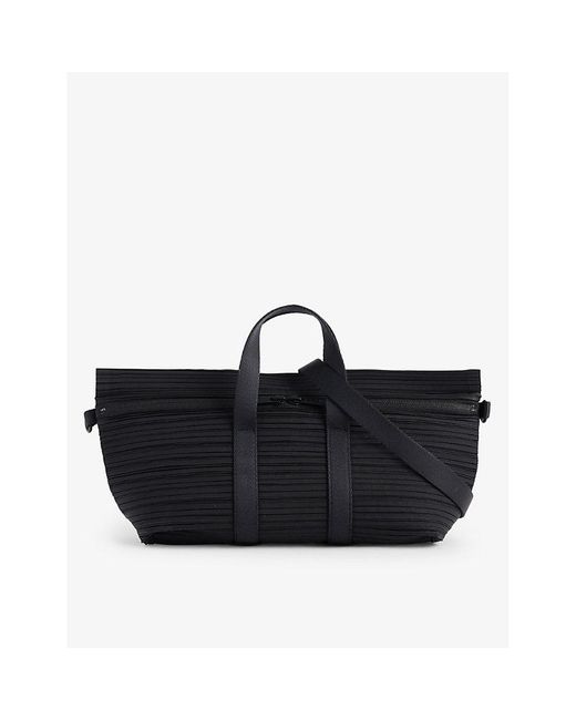 Pleats Please Issey Miyake Black Pleated Woven Top-handle Bag