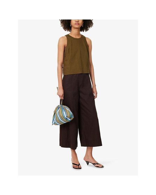 ME+EM Brown Mid-Rise Cropped-Leg Linen-Blend Trousers