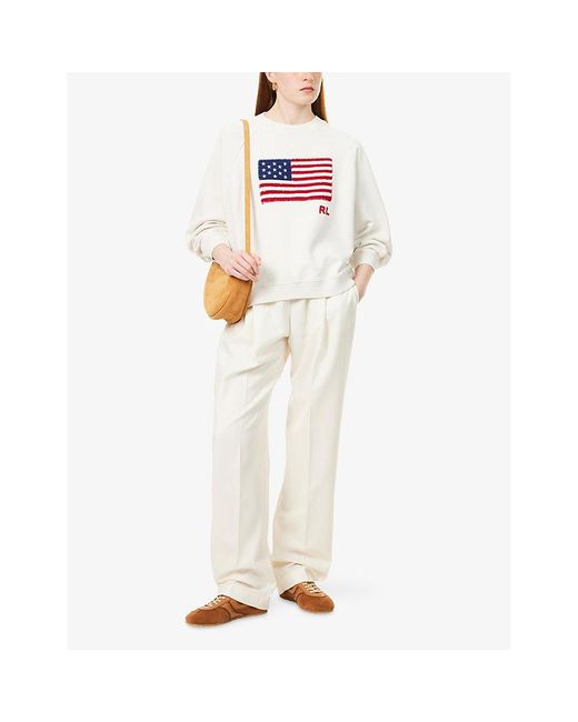 Polo Ralph Lauren White Embroidered Raglan-Sleeves Cotton-Jersey Sweatshirt