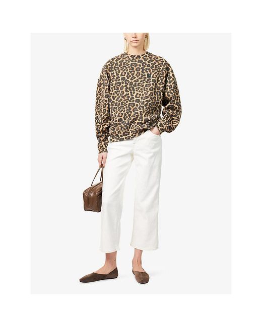 Anine Bing Natural Miles Leopard-Pattern Cotton-Fleece Sweatshirt
