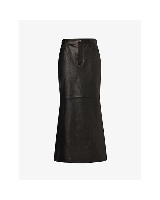 Etro Black Column Five-pocket Leather Midi Skirt