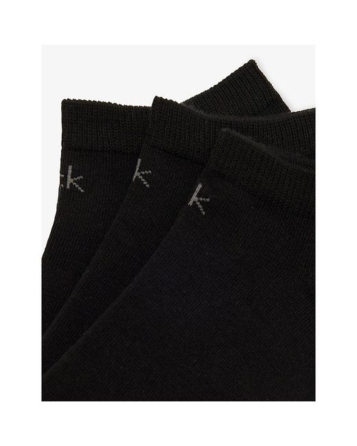 Calvin Klein Black Logo Stretch-Cotton Trainer Socks Pack Of Three