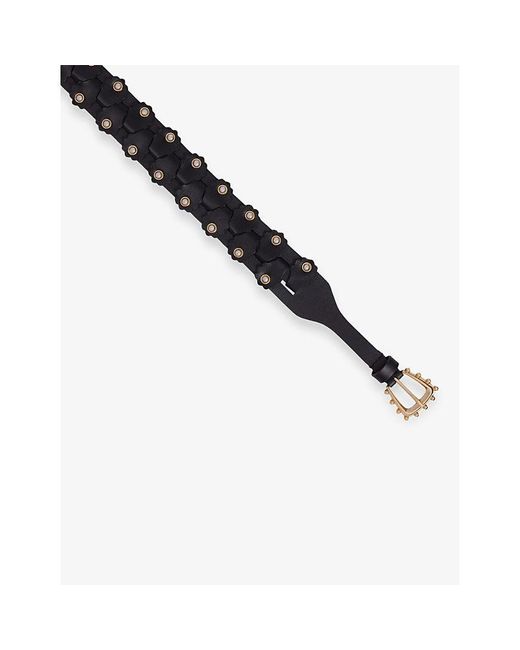 Sandro Black Interlaced Stud-Embellished Leather Belt
