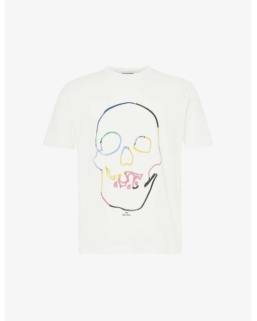 PS by Paul Smith White Big Skull Graphic-print Cotton-jersey T-shirt for men