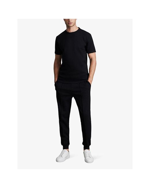 Reiss Black Crewneck Short-Sleeve Stretch-Jersey T-Shirt for men