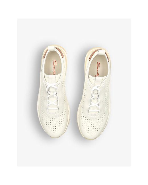 Santoni Natural Perforated Leather Low-top Trainers for men