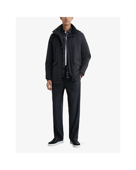 Reiss Blue Lord Hooded Zip-Through Padded Woven Coat for men