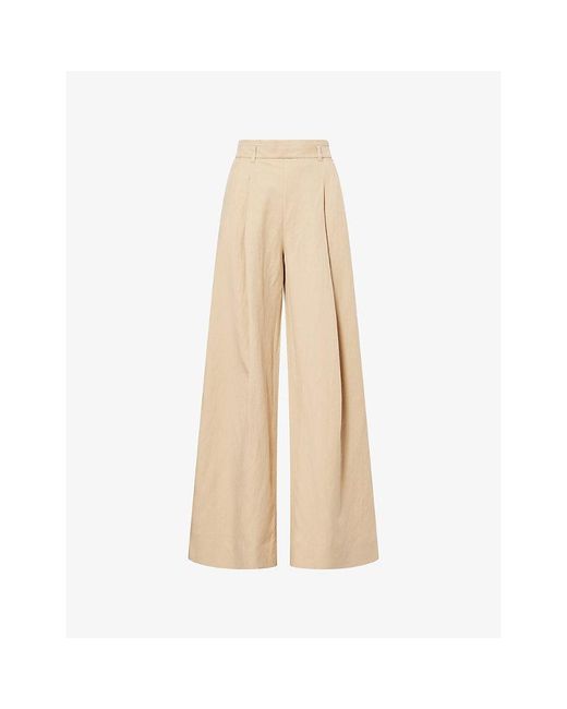 ME+EM Natural Pleated Wide-Leg Linen And Cotton-Blend Trousers