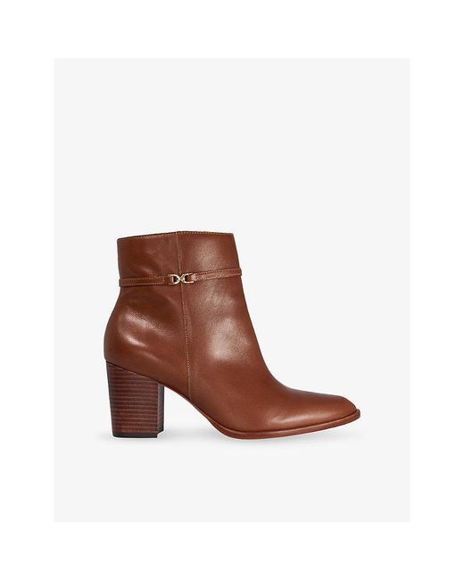 Dune Brown Pagety Heeled Leather Ankle Boots