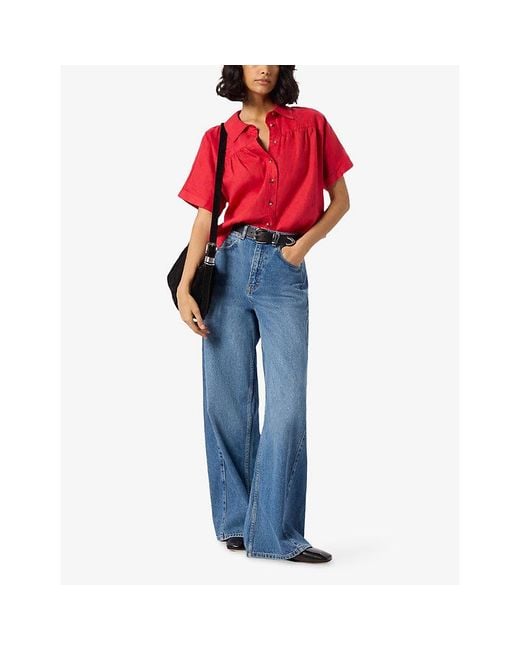Whistles Short-Sleeved Gathered Linen Shirt