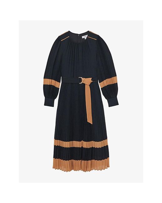 Reiss Tori Colour-Block Woven Midi Dress in Blue | Lyst