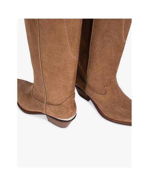 The Kooples Brown Knee-High Western Suede Boots