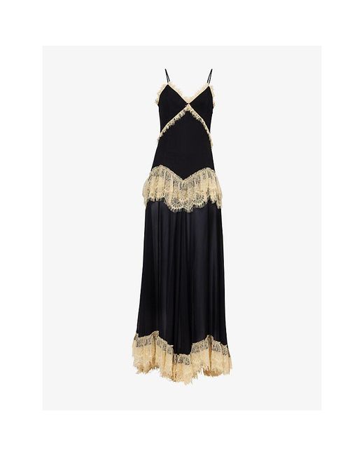 De La Vali Black Estela Lace-Trim Woven Maxi Dress