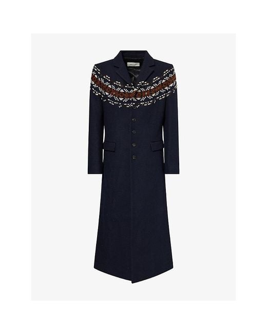 Dries Van Noten Blue Ralor Embroidered Wool-Blend Coat for men