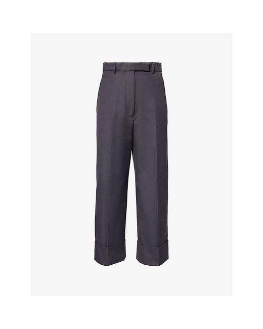Thom Browne Blue Relaxed-fit Wide-leg High-rise Cotton-canvas Trousers
