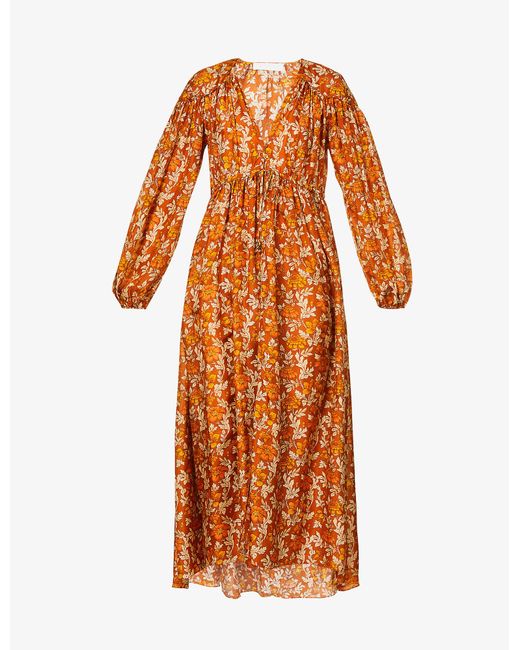 Zimmermann Andie V-neck Silk Maxi Dress in Orange | Lyst Australia