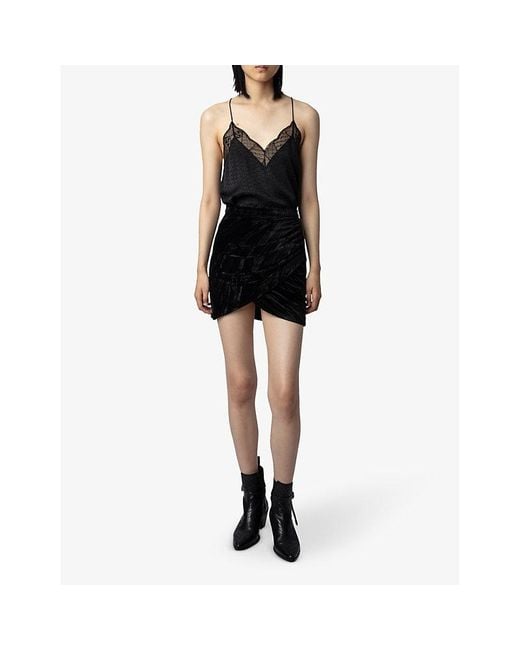 Zadig & Voltaire Black Judelle Tulip-Hem Stretch-Velvet Mini Skirt