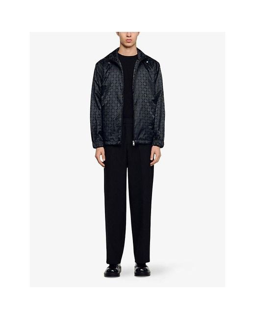 Sandro Blue Graphic-Print Hooded Nylon Jacket for men