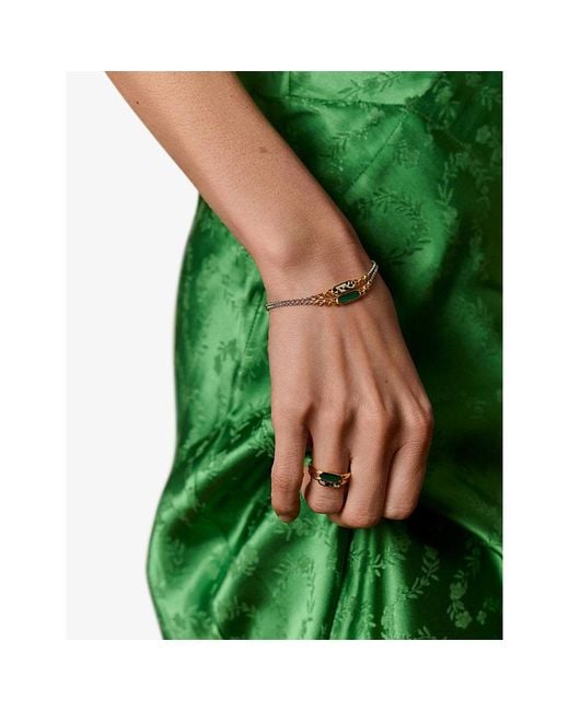 Astley Clarke White X Laura Jackson Bar 18Ct-Plated 925 Sterling- And Dalmatian Jasper Bracelet