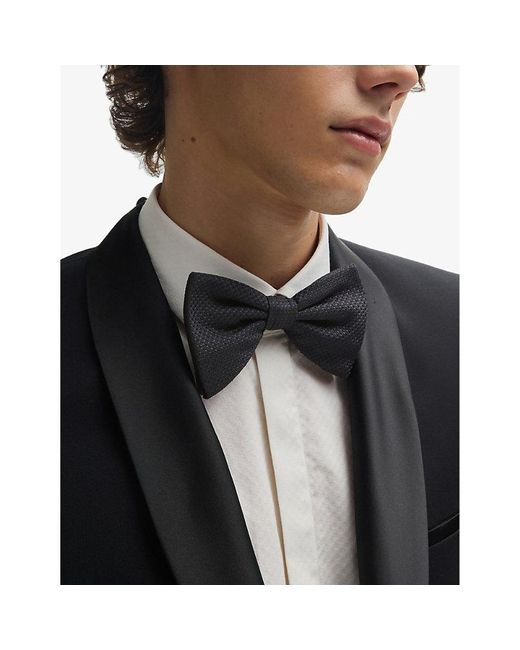 HUGO Black Patterned Jacquard Silk Bow Tie for men