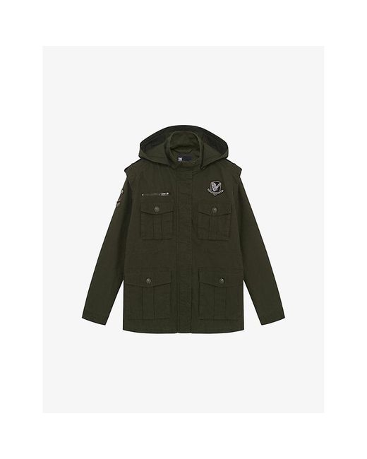 The Kooples Green Hooded Logo-Patch Cotton Parka
