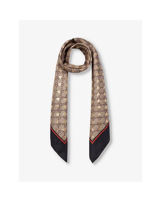 Gucci gg-monogram Bee-embellished Square Silk Scarf in Metallic | Lyst