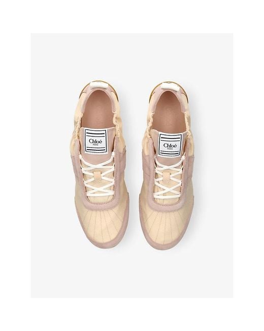 Chloé Natural Kick Woven And Suede Trainers