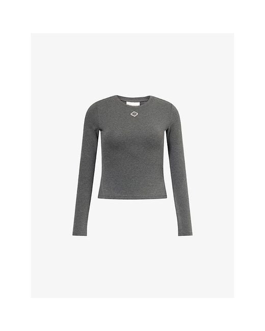 The Couture Club Gray Sculpt Soft-Touch Long-Sleeves Stretch-Cotton Top