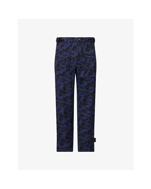 A Bathing Ape Blue Bape X Kazuki Camo Woven Trousers for men