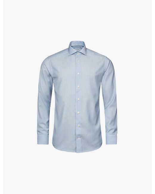 Eton of Sweden Blue Solid Slim-fit Merino-wool Shirt for men