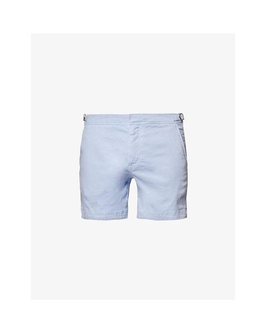 Orlebar Brown Blue Buckled-waist Straight-leg Linen-blend Shorts for men