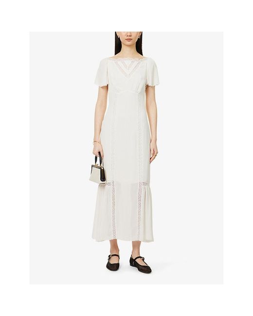 Reformation White Domini Puffed-shoulder Crepe Maxi Dress